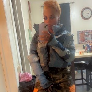 Jean patch puffer jacket